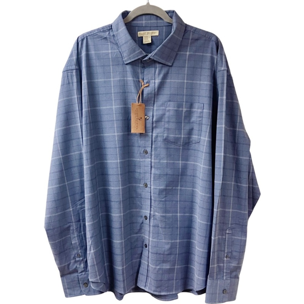 Elliot Mulryan Long Sleeve Shirt Men’s XXL Blue Plaid Checked Button Up Soft New
